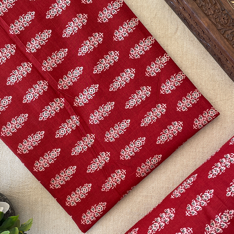 Pure Cotton Printed Fabric – Red/Big Butta