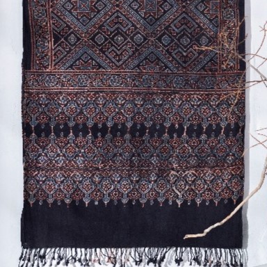 Ajrakh Hand Block Printed - Handloom Cotton Stole - Black