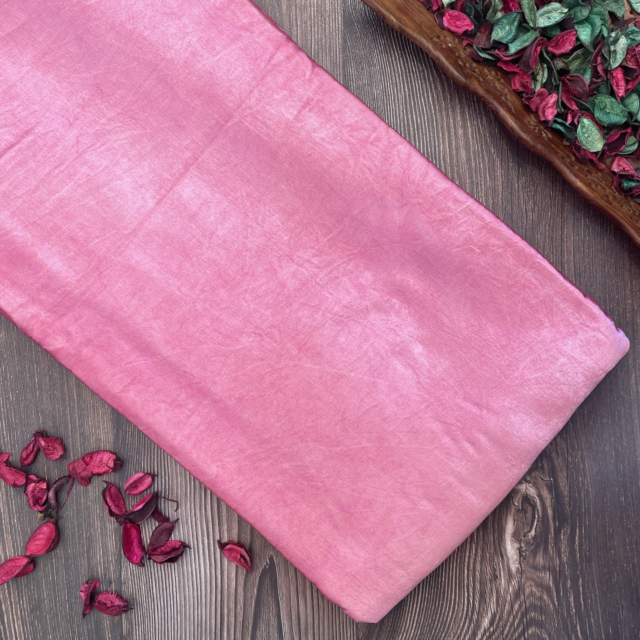 Mashru Silk Hand Block Printed Fabric - Pink