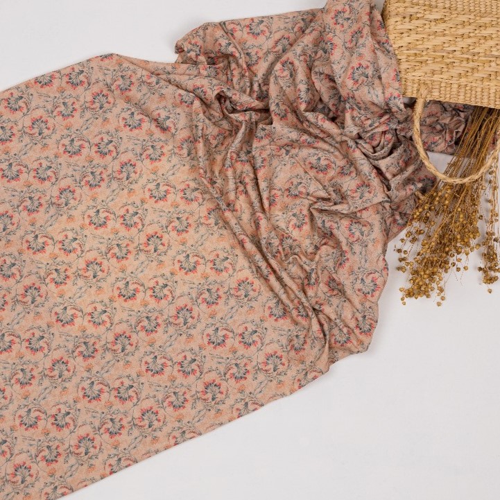 Khadi Cotton Printed Fabric – Floral – Rosy Brown