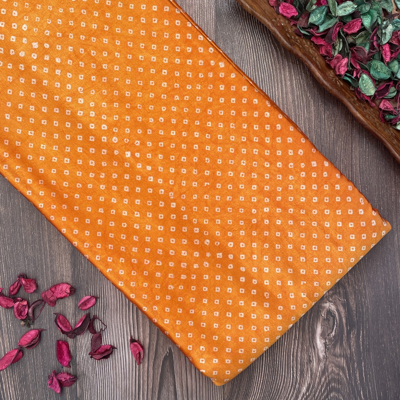 Mashru Silk Hand Block Printed Fabric – Orange - Bandhani