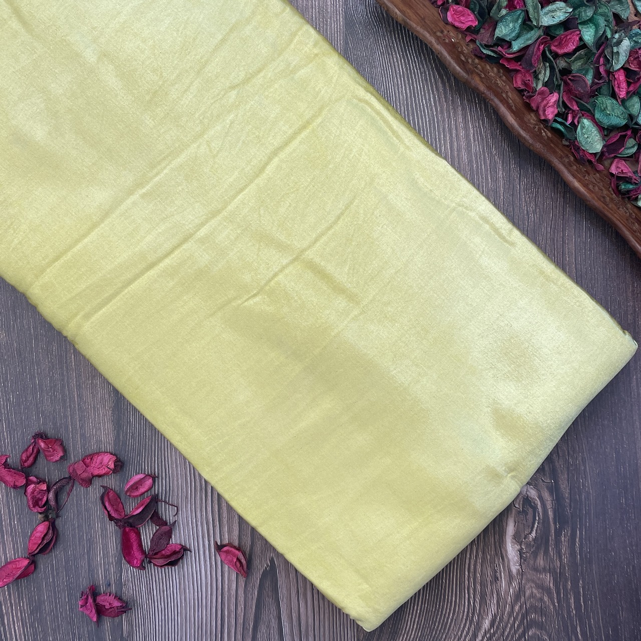 Mashru Silk Hand Block Printed Fabric - Lemon Yellow
