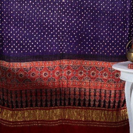 Ajrakh Hand Block Printed / Bandhani Modal Silk Dupatta - Red/Purple