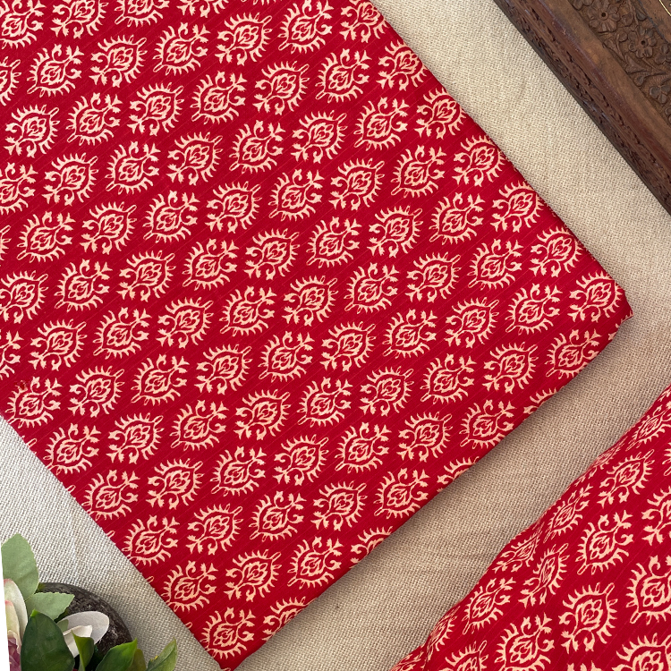 Pure Cotton Printed Fabric - Red/Cream Butta