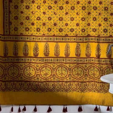 Ajrakh Hand Block Printed Cotton Dupatta - Yellow