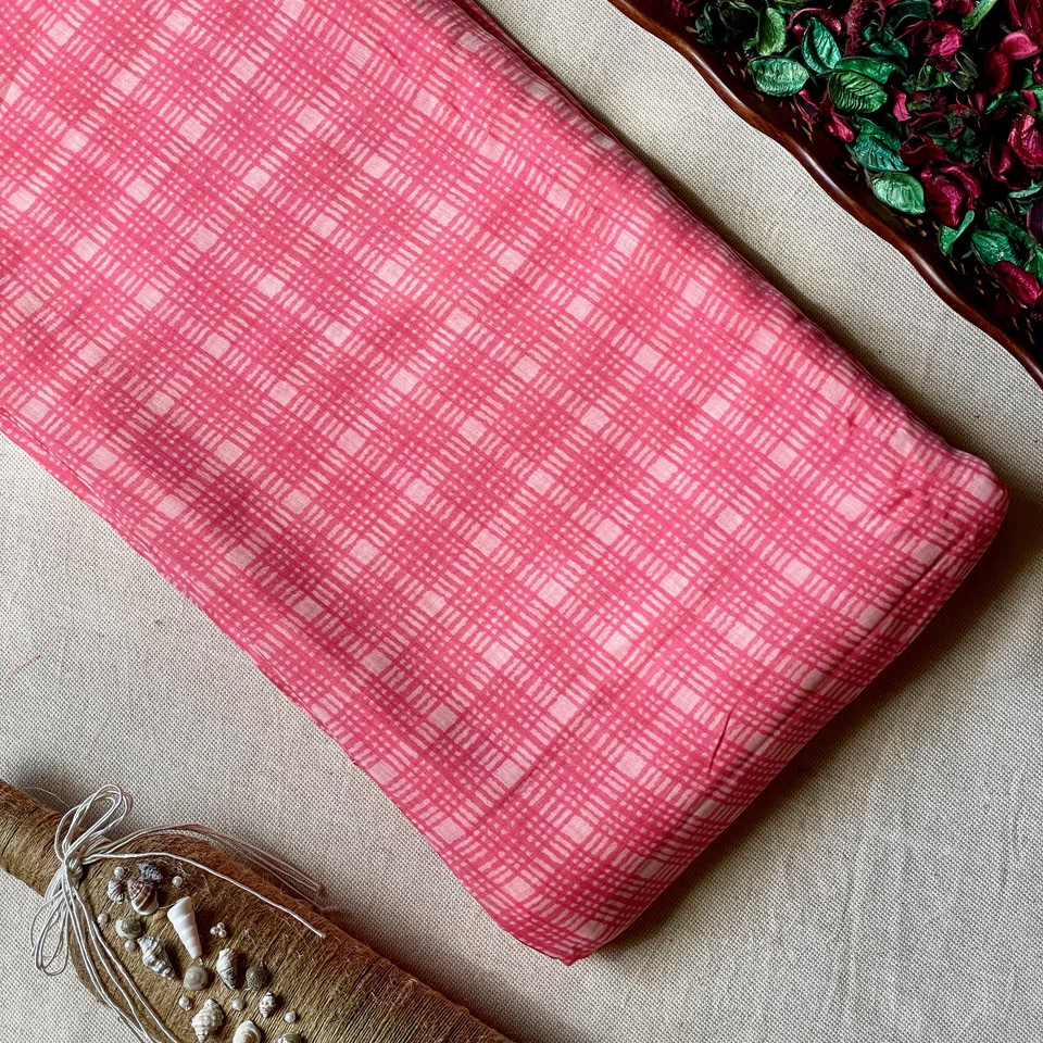 Pure Muslin Printed Fabric – Pink – Checks