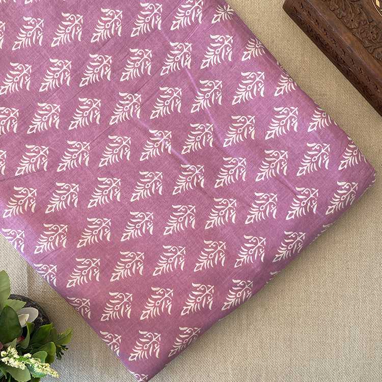 Pure Cotton Printed Fabric - Lilac with Butta Sanganeri