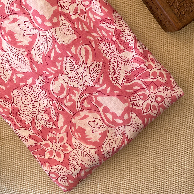Pure Cotton Printed Fabric - Pink Sanganeri