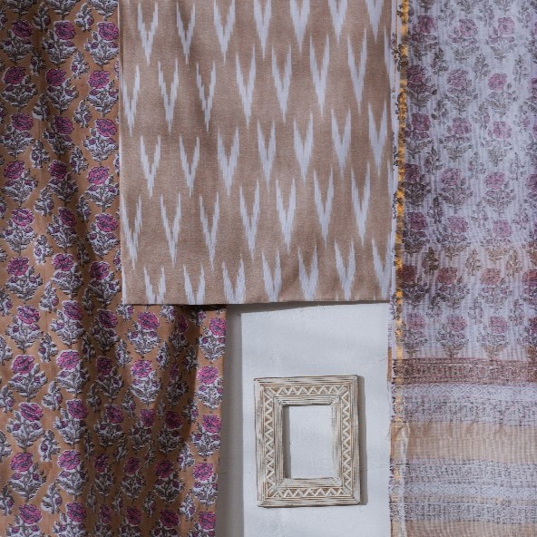 Pure Cotton Ikat Weaved Hand Block Printed 3 PC Suit with Kota Doria Dupatta