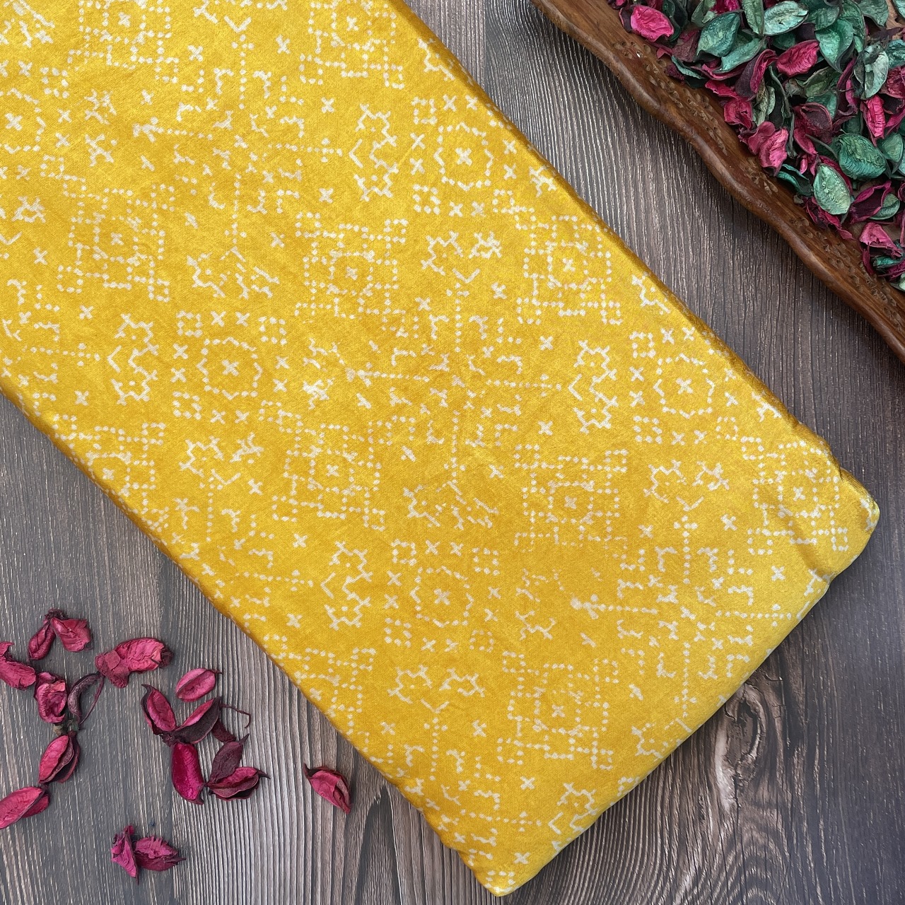 Mashru Silk Hand Block Printed Fabric - Yellow
