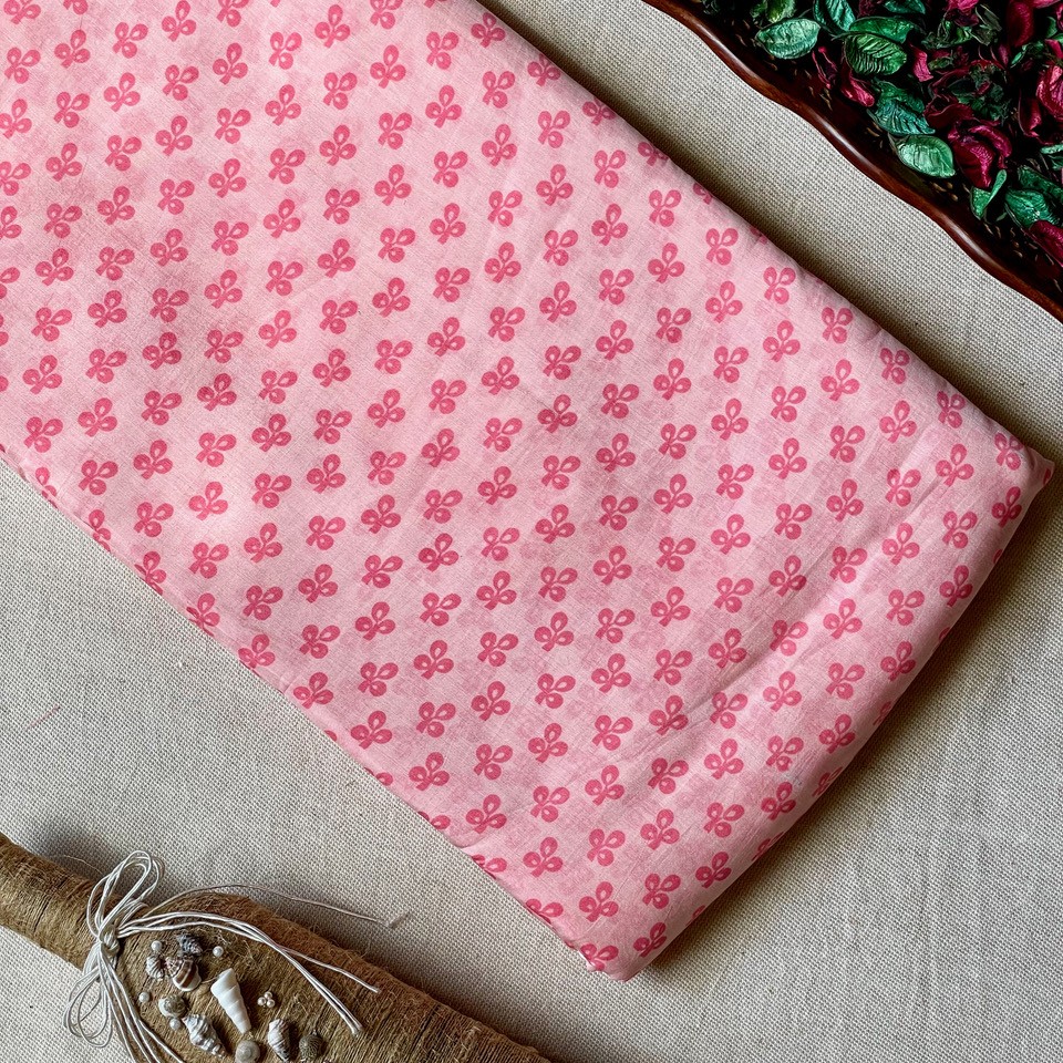 Pure Muslin Printed Fabric – Peach – Small Butti