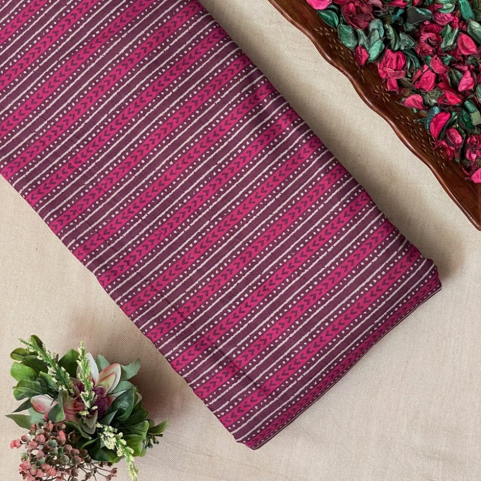 Cotton Lawn Printed Fabric – Stripes – Wine Color